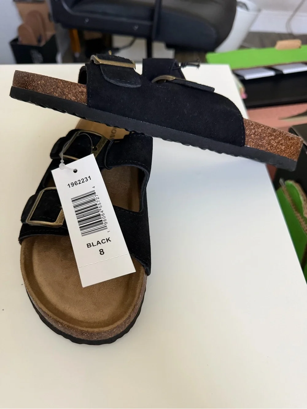 Khombu Black Double-Buckle Suede Slide Sandals